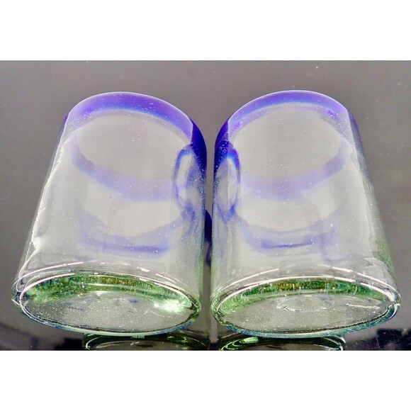 Cobalt Blue Hand Low Ball Drinking Glasses Set of 2 Hand Blown Heavy 4" Tall - Picture 5 of 8